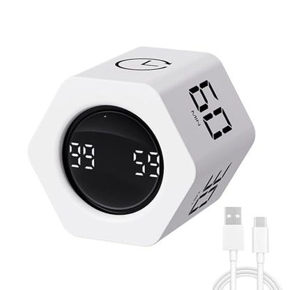 LUCKY TIME Flip Productivity Timer, 1, 5, 10, 30, 60 Min, Desk Cube Timer - color: White Hexagon