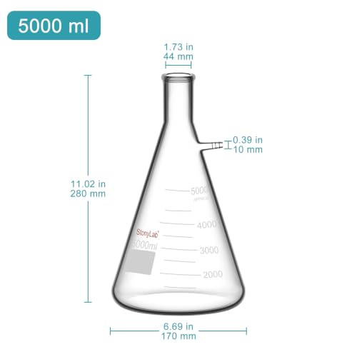 StonyLab 5000ml Borosilicate Glass Filtering Flask, Bolt Neck with Tubulation, 5L (5 Liter) - size: 5000 ml