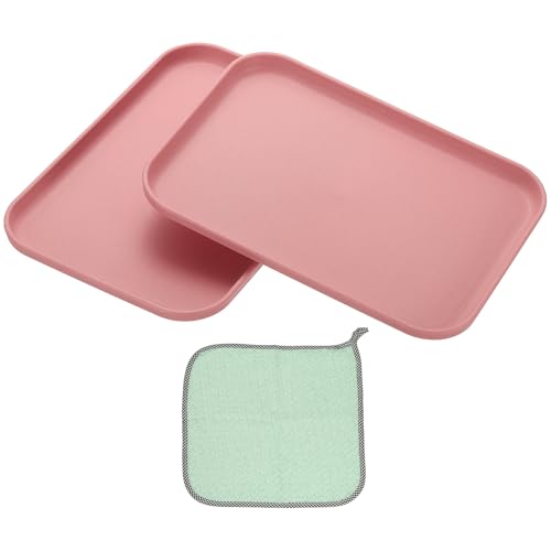 PATIKIL 9.5x6.9 Plastic Tray, 2 Pack Rectangular Plates Small Food Tray Wheat Plates Dishes Reusable Dessert Plate Trays with Cloth for Cake Fruits Salad Cupcake Steak Serving Pink - color: Pink, size: S(9.5"x6.9")