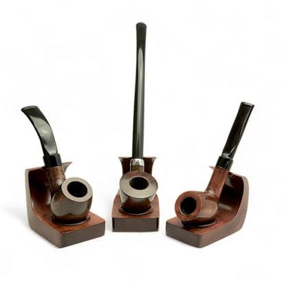 Wooden Pipe Stand Rack Holder for Single Tobacco Smoking Pipe Handmade from Pear Wood