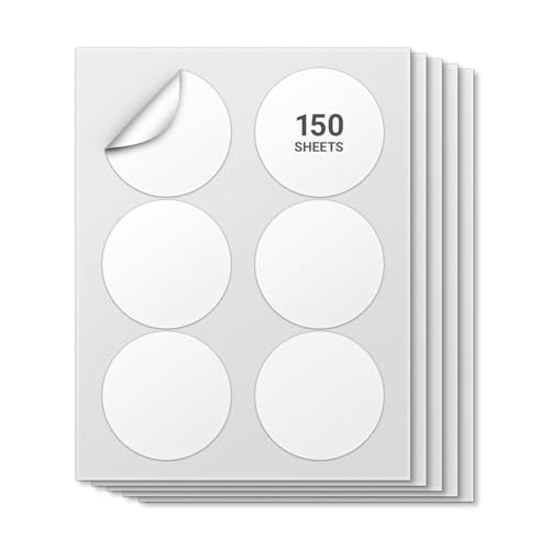 3.33" (3-1/3") Blank Circle Labels, White - 6 Labels/Sheet, 150 Sheets (900 Total) - Compatible with 5195 & 5295, Laser & Inkjet Printable, Strong Adhesive, Water Resistant - size: 3.33"