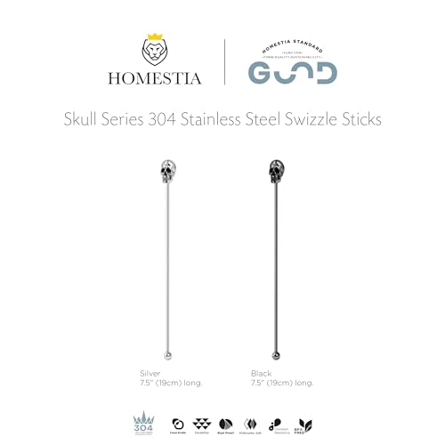 Homestia 6Pcs 7.5'' Metal Swizzle Sticks, Skull Halloween Cocktail Stirrers - color: Skull Series Black
