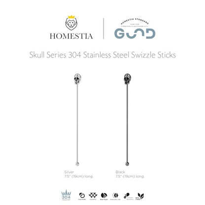 Homestia 6 Pcs 7.5'' Metal Stir Sticks, Cocktail Stirrers, Skull Halloween - color: Skull Series Silver