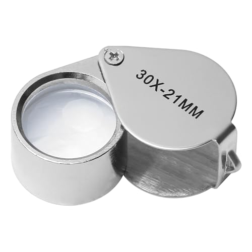 Othmro 1Pcs 30X Magnifying Glass, Diameter 0.83inch Mini Microscope Jewelry Eye Loupe Magnifier, Silver Magnifying Glass Powerful Doublet, Chrome Plated, Round Body Jewel Loupe for Stamps - color: B 30x/21mm
