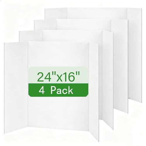Trifold Poster Board, White Corrugated Presentation Board with Double Sided Tapes, Display Board for School Project, Science Fair (4=24x16) - color: 4=24x16
