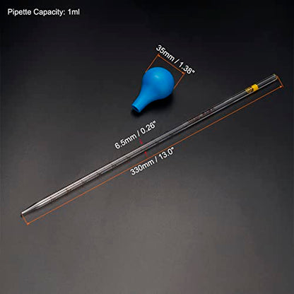 PATIKIL Graduated Dropper Pipettes Kit, 2pcs 1ml Borosilicate Glass Pipette with Rubber Cap for Transfer Liquid for Lab, Chemistry, Clear - size: 1ml