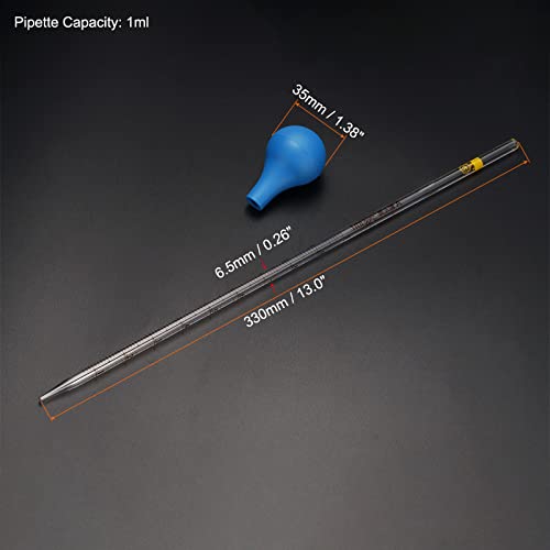 PATIKIL Graduated Dropper Pipettes Kit, 4pcs 1ml Borosilicate Glass Pipette with Rubber Cap for Transfer Liquid for Lab, Chemistry, Clear - size: 1ml