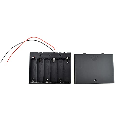 HAHIYO 9V 6AA Battery Holder Bundle with Wire Sturdy Cover Flexible Springs Contact Build-in Switch Batteries Black Case Easy Install 2 Pieces for Wall Clocks Ham Radio Kids Toys - style: 6AA-2P
