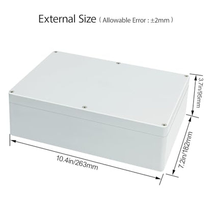 Junction Box Waterproof Plastic Project Box IP65 Plastic Project Box Electrical Box Enclosure Gray White 10.4" x 7.2" x 3.7"(263 x 182 x 95 mm) - color: Gray White, size: 10.4" x 7.2" x 3.7"