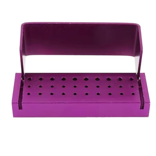 LA MIERE 30 Holes Dental Disinfection Burs Holder Station, Bur Block Organizer with Cover Autoclavable Opening Box Case Aluminum for Lab, Dentist Tool - Purple - color: Purple