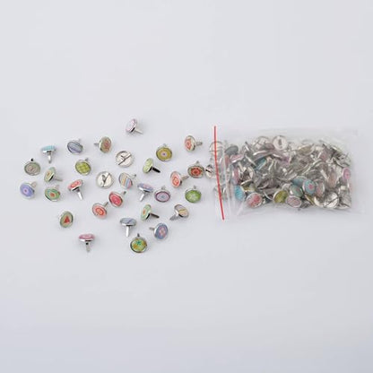 Metal Cute Decorative Brads (12mm), Mixed Mini Small Round Head Brass Paper Fasteners with Split Pins for Scrapbooking, DIY Crafts, Script Projects & More (100PCS)