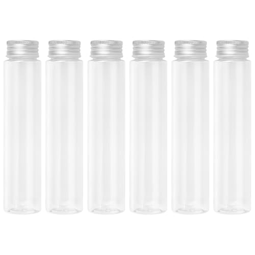 Test Tubes, 110ml Clear Flat Plastic Test Tubes Containers with Screw Caps, 34x150mm Tubes for Birthday Party Candy Sample Bead Bath Salt Storage Scientific Lab Experiments, Pack of 6