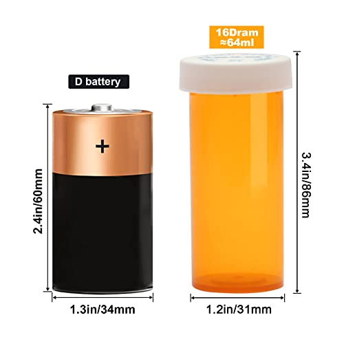 Plastic Medicine Pill Bottles with Child Resistant Caps - Push Down and Turn - Prescription Vial, Medicine Container, Pill Cases Dispenser Organizers (12pcs, 16 Dram) - size: 16 Dram