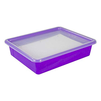 Storex Letter Size Flat Storage Tray – Organizer Bin with Non-Snap Lid for Classroom, Office and Home, Violet, 5-Pack (62540U05C)