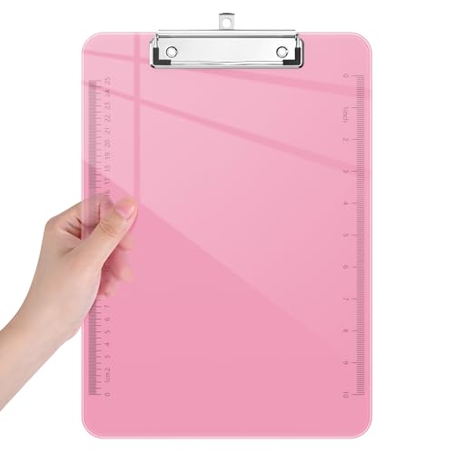 Piasoenc Plastic Clipboards, 8.5 x 11 Clip Board with Ruler,Pink - color: Pink