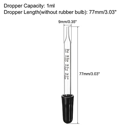 PATIKIL Eye Dropper Kit, 1 Set 1ml Glass Straight Tip Graduated Ear Dropper with Rubber Bulb Cleaning Brush for Transfer Liquids for Dose and Measurement, Clear