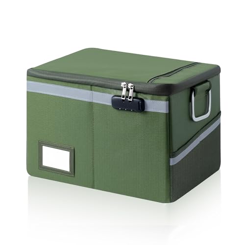 Fireproof Waterproof Document Box with Lock Collapsible Portable File Organizer Hard Shell Storage for Hanging Letter Legal Folders Home Office Safe Green 15.7x11.8x10.2in - color: Green