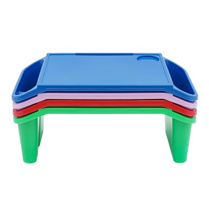 Activity Lap Desk Tray with Storage, Plastic Breakfast Laptop Trays with Side Pockets, Portable Lap Bed Table for Snacks, Play, Classroom and Sensory Toys (Multicolour, 50 * 25 * 18cm, 4pcs)