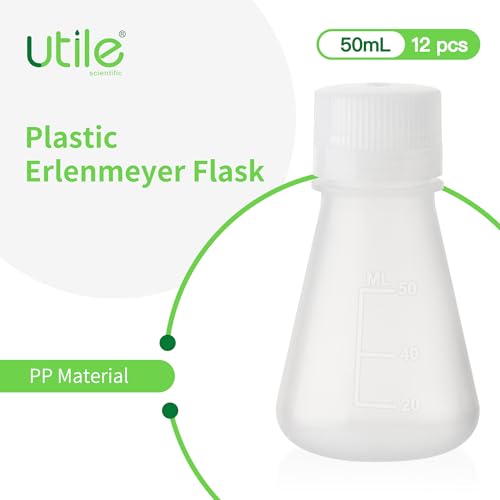 Utile Plastic Erlenmeyer Flask Set with Screw Caps,12pcs of Vol.50ml Scientific Conical Flask Laboratory Flask,with Molded Graduations, 4023.0650.12 - size: 12 pcs of 50ml