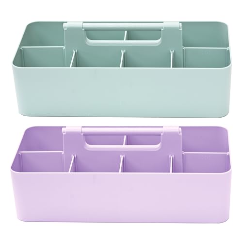 Portable Caddy Organizer -2 Stackable Plastic Caddy with Handle | Desk, Makeup, Dorm Caddy, Classroom Art Organizers (Made In Usa) (Mint/Lavender) - color: Mint / Lavender