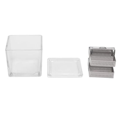 Glass Staining Jar with Lid High Transparency Lab Staining Container for Animal and Plant Specimens Slides Cell Research Durable Glass Material Stainless Steel Rack Included (30 Slides Capacity Jar - size: 30 Slides Capacity Jar Stainless Steel Rack, styl