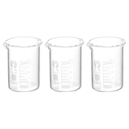 PATIKIL 3Pcs 10ml Low Form Glass Beaker, 3.3 Borosilicate Glass Graduated Printed Scale Measuring Cups with Spout for Kitchen Lab Liquids - size: 10ml
