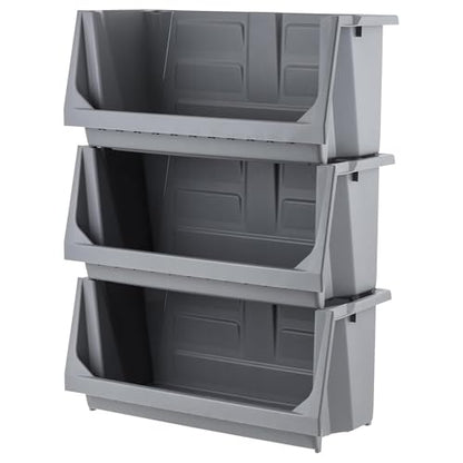 IRIS USA Open Front Storage Bins, Heavy Duty Stackable Bins, 3 Pack, Dark Gray - size: Jumbo - 3 Pack