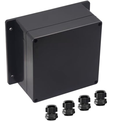 Junction Box IP65 Waterproof ABS Plastic Electrical Project Case Power Junction Boxes, Project Box with Fixed Ear Black 6.30x6.30x3.54 inch (160 x 160 x90 mm) - color: Fixed Ear Design, size: 6.30"x6.30"x3.54"