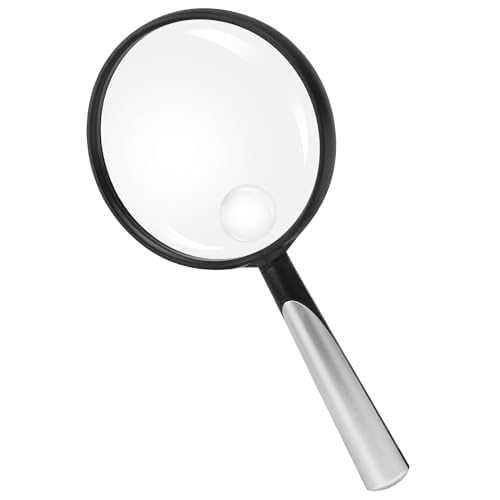 Feosky Handheld Reading Magnifier, 10X Magnifier, 90mm Shatterproof Lens, Adults Close Work Non-Slip Handle for Seniors Reading and Nature Exploration, Insect and Hobby Observation(Silver) - color: Silver/Black, size: 90mm