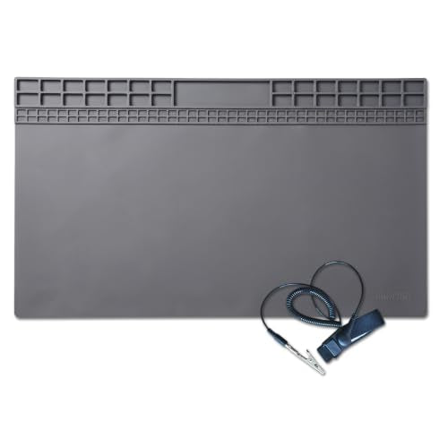 Silicone Soldering Mat 13.8"x23.7" - 932°F Heat Resistant Work Mat with 111 Grid Cells & Premium PU Anti-Static Wrist Strap, Professional Repair Pad for Electronics, Soldering Station