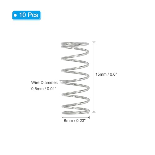 PATIKIL Compression Spring 0.5mm Wire Dia x 6mm OD x 15mm L SUS304 10Pcs - size: 0.5x6x15mm