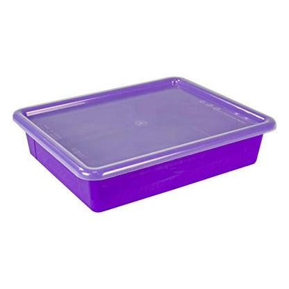 Storex Letter Size Flat Storage Tray – Organizer Bin with Non-Snap Lid for Classroom, Office and Home, Violet, 5-Pack (62540U05C)