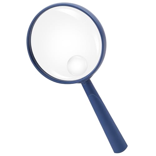 Feosky Handheld Reading Magnifier, 10X Magnifier, 75mm Shatterproof Lens, Adults Close Work Non-Slip Handle for Seniors Reading and Nature Exploration(Navy Blue) - color: Navy Blue, size: 75mm