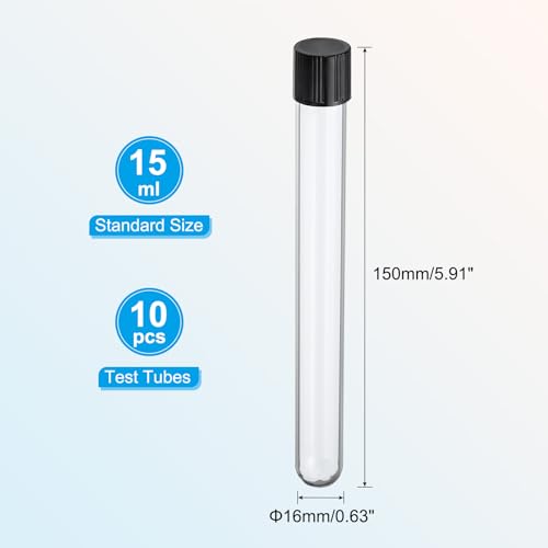 PATIKIL 15ml Test Tubes, 10pcs 5.91x0.63in Glass Clear Round Bottom Test Tube Containers with Plastic Cap for Bead Party Candy Bath Salt Storage Scientific Experiment Plant Propagation - size: 15ml