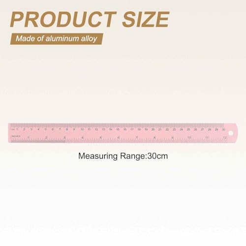 HARFINGTON 2pcs Metal Straight Ruler 30cm Metric & SAE Aluminum Alloy Measuring Rulers Scale Tool with Hole for Measure Study Reading Classroom Office, Pink - color: Pink, size: 30cm