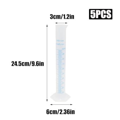 5 Pcs 100ml Plastic Measuring Cylinder, Transparent 2-Sided Graduated Cylinders Lab Supplies Laboratory Tools