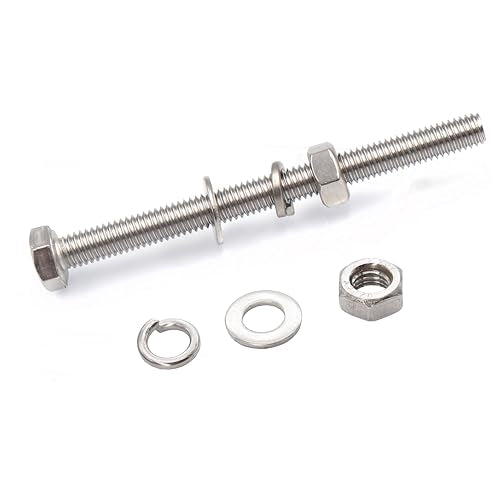 2-Pack M10 x 140mm Hexagon Screws Hex Bolts with M10 Hex Nuts Flat Washers/Spring Lock Washers Set, 304/18-8, Plain Finish - size: 2-Pack M10 x 140mm