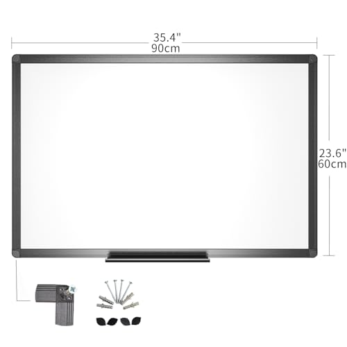 VIZ-PRO Magnetic Dry Erase White Board, 36 X 24 Inches, Black Aluminium Frame - size: 36 x 24 inches