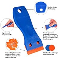 Plastic Razor Blade Scraper, Scraper Tool with 20 PCS Plastic Razor Blades for Removing Labels Adhesive Decals Sticker from Windows Glass (Blue) - color: Blue-1pcs