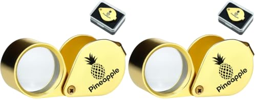Pineapple 30X Jewelers Loupe Magnifier Foldable Pocket Magnifying Glass Small Jewelry Eye Loop for Jewelers, Gems, Diamonds, Plants, Coins (Gold) (Pack of 2) - size: Small (Pack of 2)