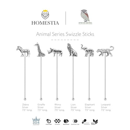 Homestia 6 Pcs 7.5'' Metal Stir Sticks, Cocktail Stirrers, w/Animal Decor - color: Animal Series