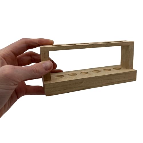 EISCO Small Wooden Test Tube Rack - Holds 6 x 15mm Diameter Tubes - 6" Long, 2.7" Tall - Economy Unfinished Hardwood Construction Labs