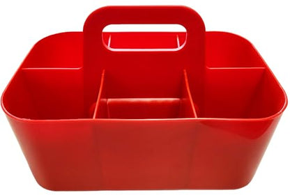 Small Stackable Plastic Caddy with Handle 6 Compartment | Desk, Makeup, Dorm Caddy, Classroom Art Organizers - 4 Pack, Made In USA (Red) - color: Red