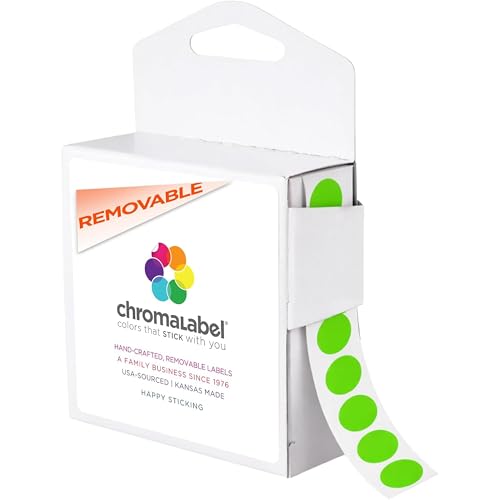 ChromaLabel Brand Fluorescent Green 1/2" Round Removable Stickers - 1000 Colored Dots for Arts & Crafts, Organization, Office, Retail, Classroom, Warehouse, Food Service, Medical - Made in USA - color: Fluorescent Green, size: 1/2"