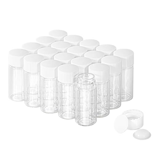 10ml Clear Glass Vial 20pcs with white Screw cap and inner plug 20pcs, leak-proof Glass Bottle Sealed Sample Vials - style: 10ml 20pcs