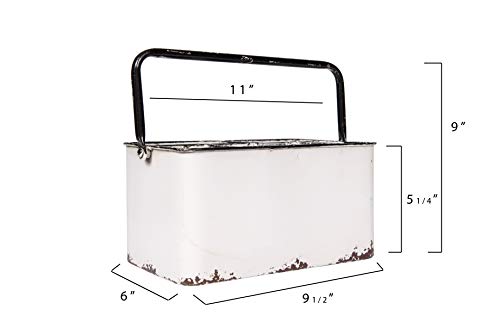 Creative Co-Op Metal Caddy with 6 Compartments, Handle, and Distressed Enamel Finish, White and Black - color: White and Black