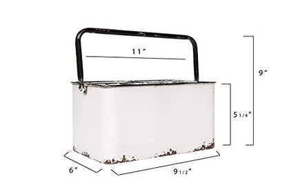 Creative Co-Op Metal Caddy with 6 Compartments, Handle, and Distressed Enamel Finish, White and Black - color: White and Black