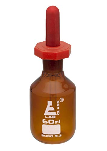 EISCO Dropping Bottle, 60ml (2oz) - Amber Borosilicate 3.3 Glass - Eye Dropper Pipette and Dust Proof Rubber Bulb - Octagonal, Non-screw Top Labs