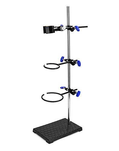 QWORK Heavy Duty Laboratory Stands Support Set, 24" Metal Support Bracket Ring Stand, Cast Iron Base (8.6" x 5.5" 3.3lbs), Rod (24" L), 2 Retort Rings (Dia. 2.4"/3.5") and 1 Flask Clamp - color: 1 pack, size: 24"
