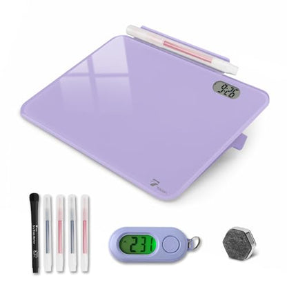 Small Glass Desktop Whiteboard with Clock, Mini Pure Glass Dry-Erase Purple - color: Clock Purple